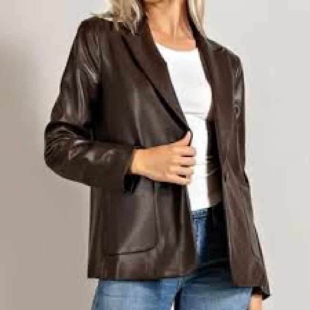 Edit By Nine Faux Brown Leather Blazer